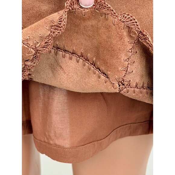 Free People Suede Patchwork High Waist Mini Skirt | Western Boho Coastal 70s 10 - Picture 15 of 16